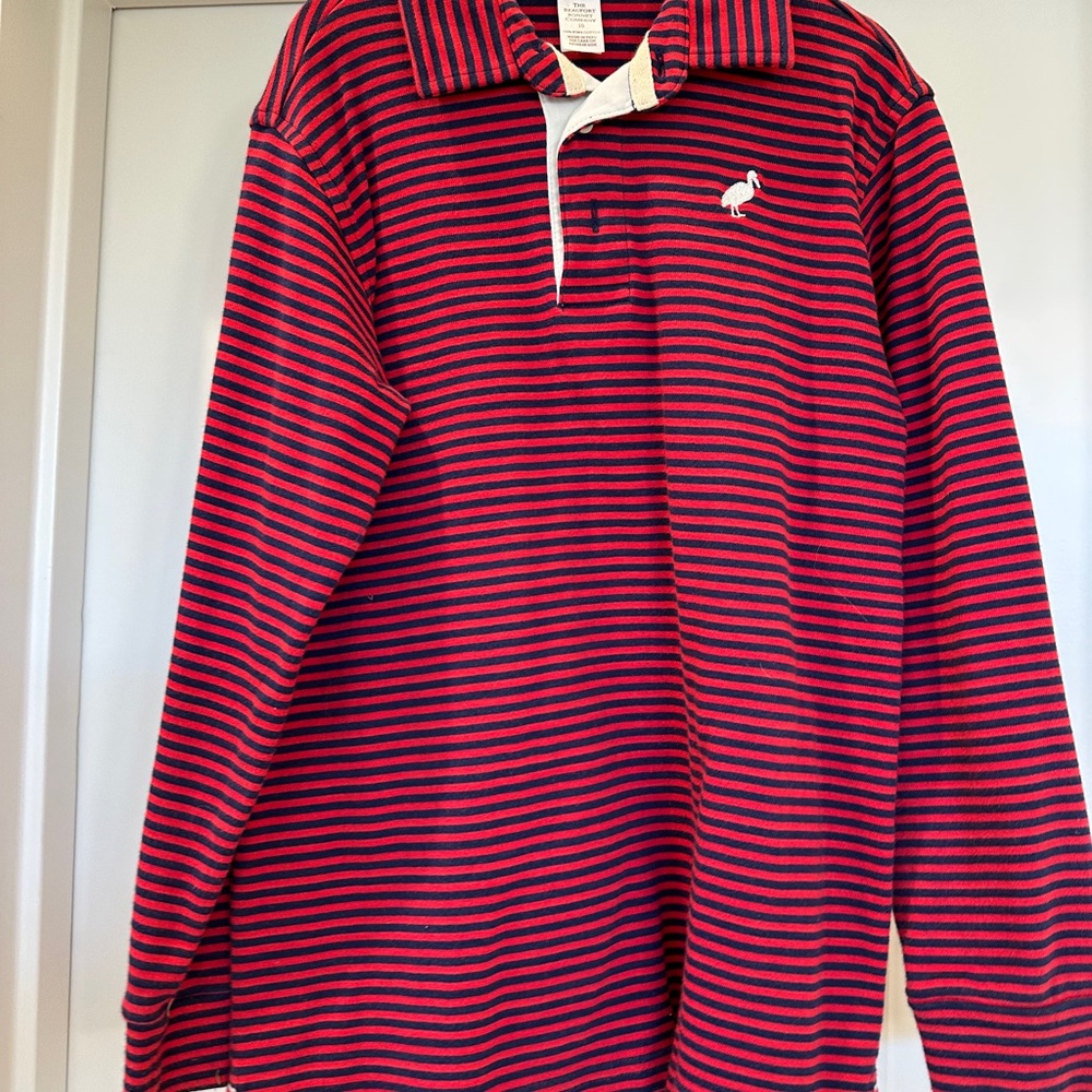 The Beaufort Bonnet Company Navy and Red Striped Polo